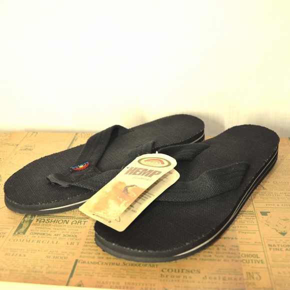 Rainbow Hemp Eco Sandals Black Size S 7.5-8.5 - Picture 2 of 7